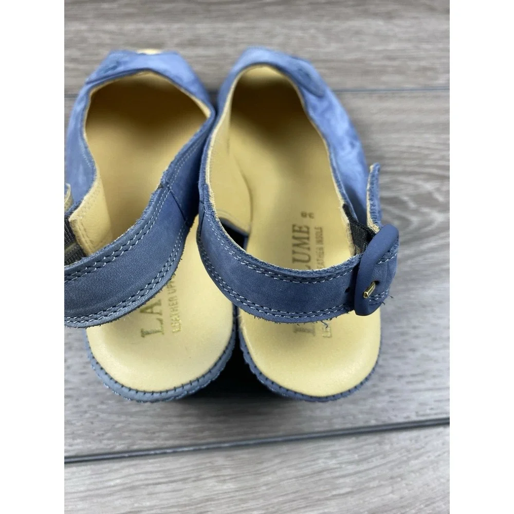 La Plume Womens Leather‎ Peep Toe Slingback Wedge Sandals Blue Size 38 US 7